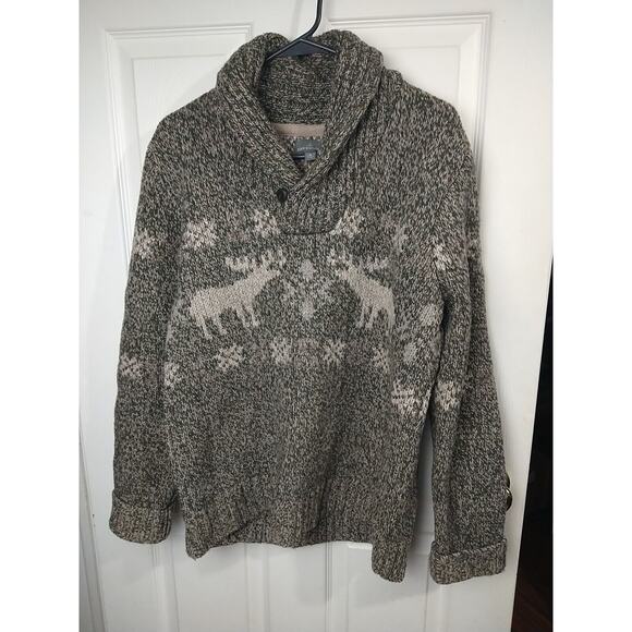 L.L. Bean Men's M Sweater Lambswool Blend Cowl/Shawl Neckline Heavy Cabin Core - Picture 1 of 11